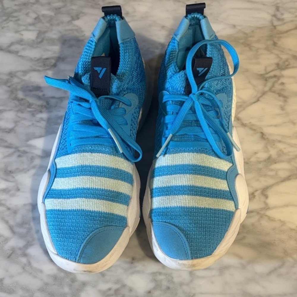 Blue and White Athletic Sneakers. adidas Trae Young size 9